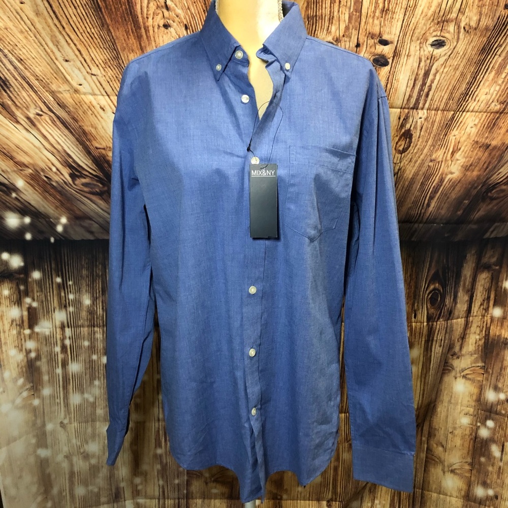 Mix & NY Women's Blue Button Down Dress Shirt NWT